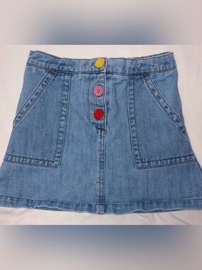 Mini Boden denim skirt with colorful buttons & front and back pockets sz 6/7 EUC